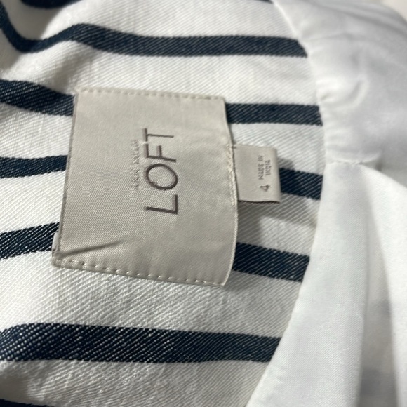 LOFT  black and White Striped Blazer light denim peplum cut - Picture 5 of 5